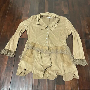 Cindy Oh Faux Suede And Lace Top Women’s XL Brown BOHO